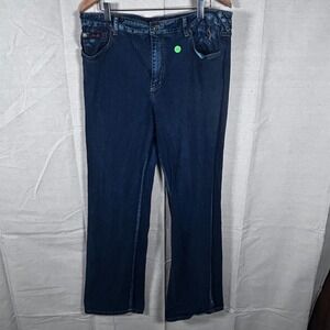 Baby Phat Womens Size 20 Dark Wash Denim Bootcut Jeans Gold Cat Logo Y2K Vintage